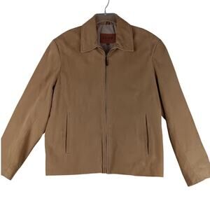 Vintage‎ Izod Genuine Suede Leather Bomber Jacket Men Large Tan Full Zip Pockets